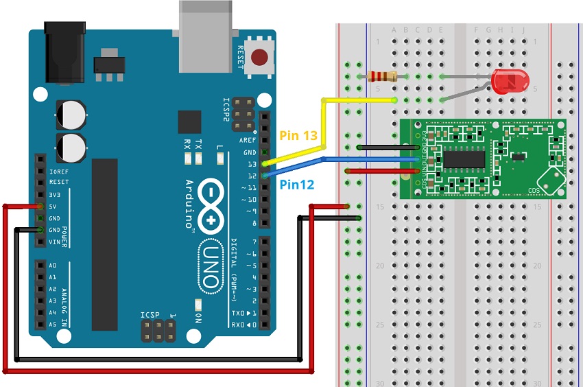 Подключение микроволнового радарного датчика приближения RCWL-0516 к Arduino — схема