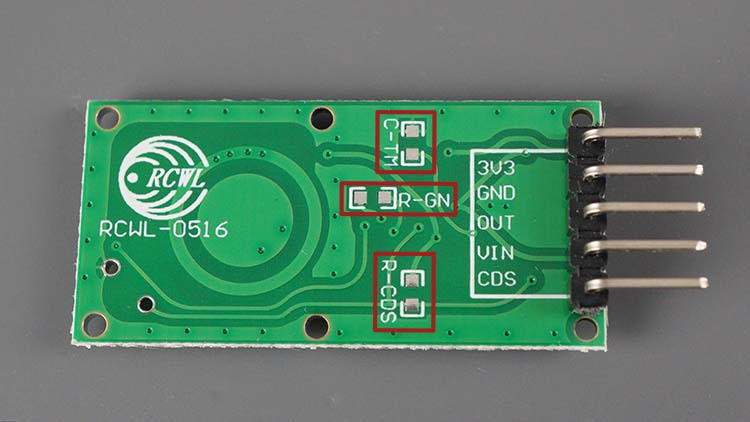 Микроволновый радарный датчик RCWL-0516 с LDR, задняя сторона