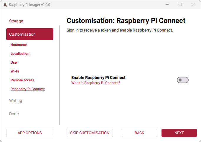 Raspberry Pi Imager — настройка Raspberry Pi Connect