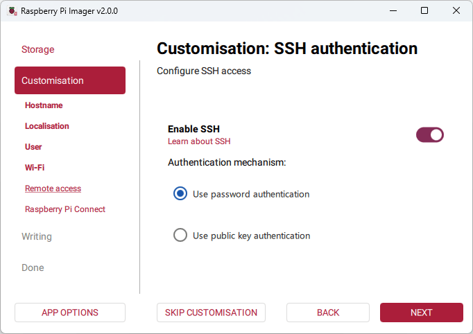 Raspberry Pi Imager - настройка SSH