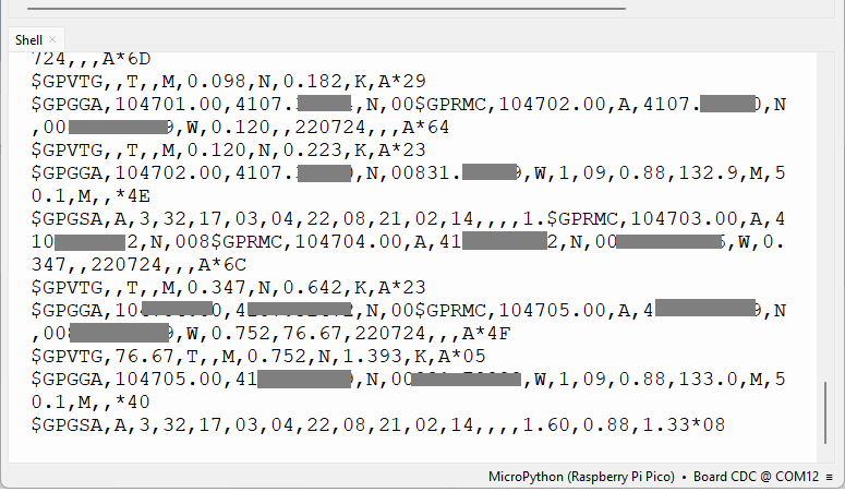 Raspberry Pi Pico с NEO-6M GPS -- чтение необработанных данных (MicroPython)