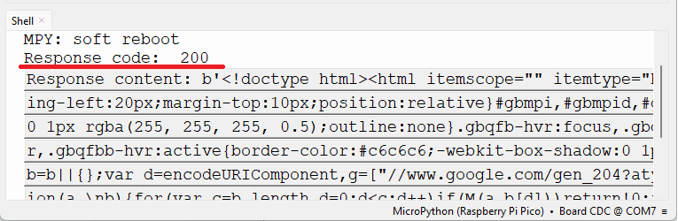 Raspberry Pi Pico HTTP GET-запрос к Google — ответ