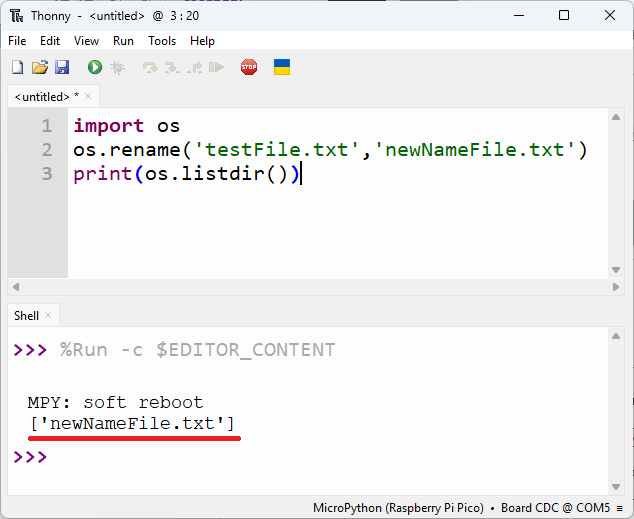 RPi Pico в Thonny IDE - переименование файла