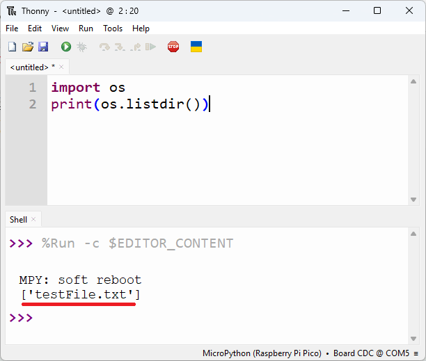 RPi Pico в Thonny IDE - список файлов