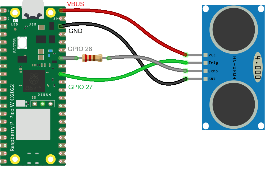 Raspberry Pi Pico с ультразвуковым датчиком — схема подключения