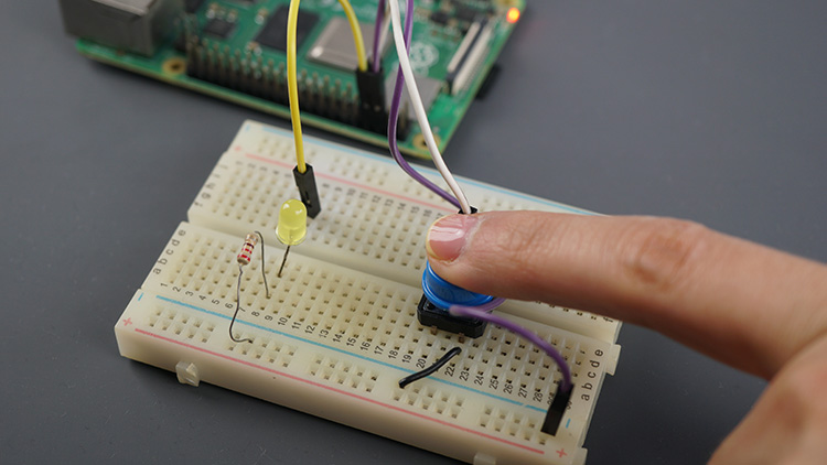 Raspberry Pi управление светодиодом с помощью тактовой кнопки — кнопка отпущена