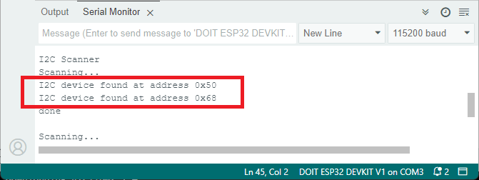 Получение I2C-адресов модуля RTC