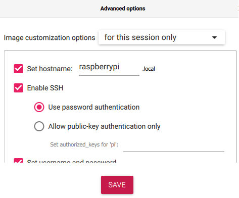 Расширенные настройки Raspberry Pi Imager