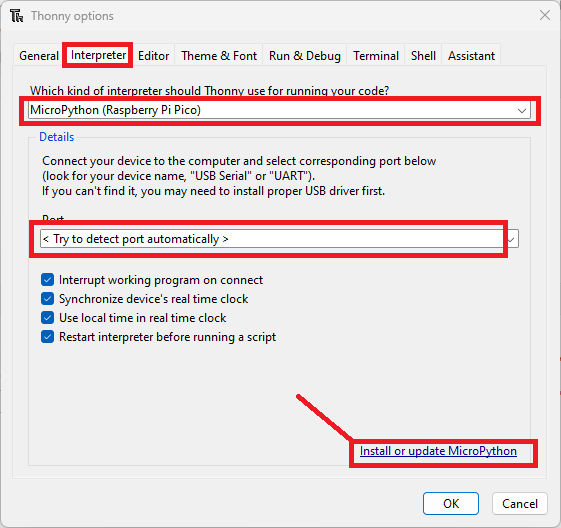 Thonny IDE выбор интерпретатора