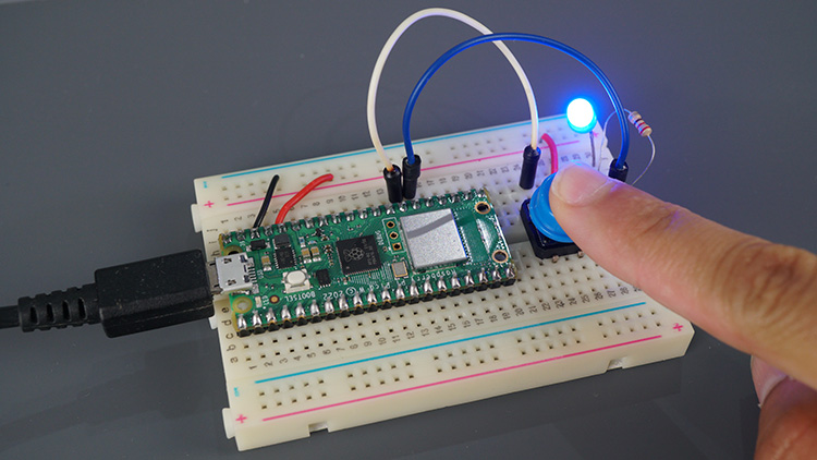Raspberry Pi Pico - кнопка нажата, светодиод включен