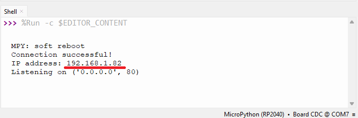 Получение IP-адреса Raspberry Pi Pico в Thonny IDE