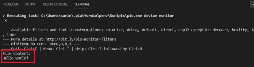 Чтение содержимого файла SPIFFS ESP32 VS Code PlatformIO