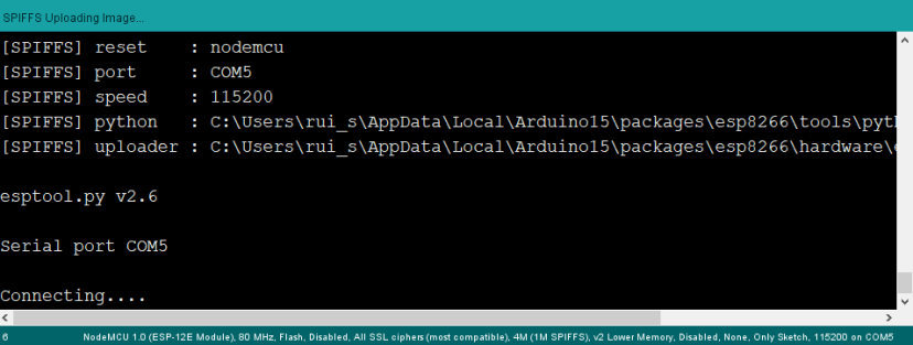 SPIFFS Image подключение к плате ESP8266