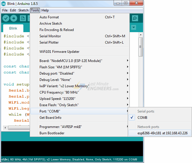 Выбор OTA-порта в Arduino IDE