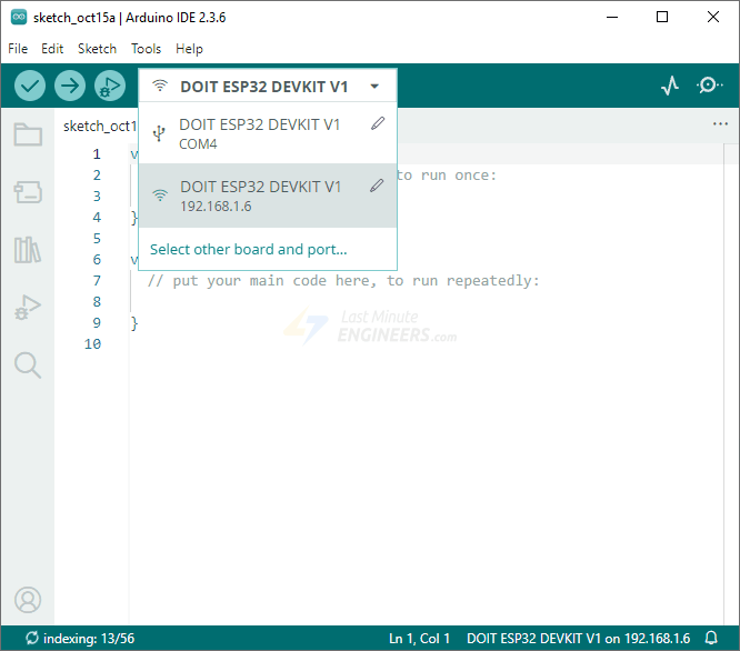Выбор сетевого порта в Arduino IDE