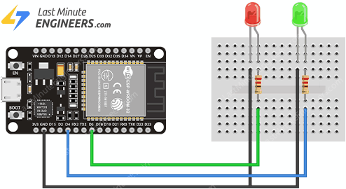 Схема подключения веб-сервера ESP32 со светодиодами