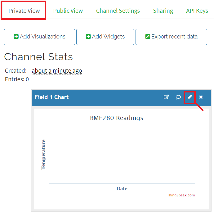Настройка графика ThingSpeak Private View