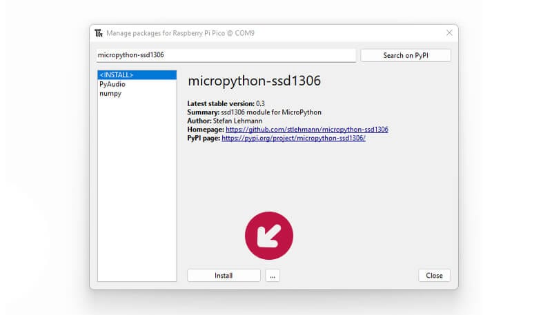 Установка micropython ssd1306 в Thonny