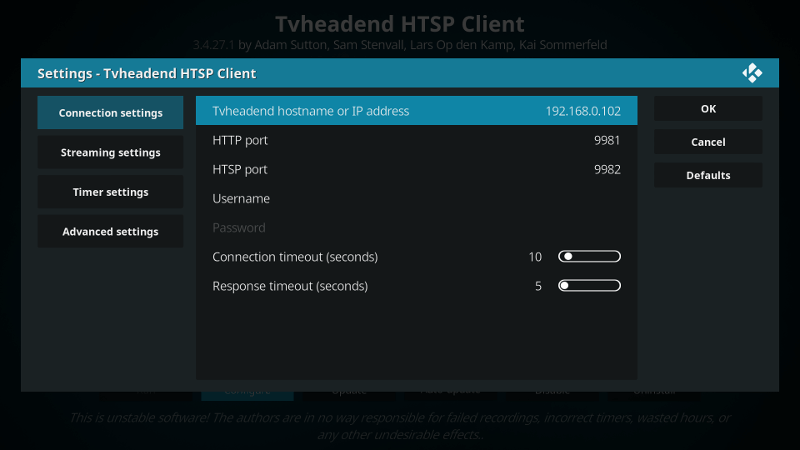 Настройка Tvheadend HTSP