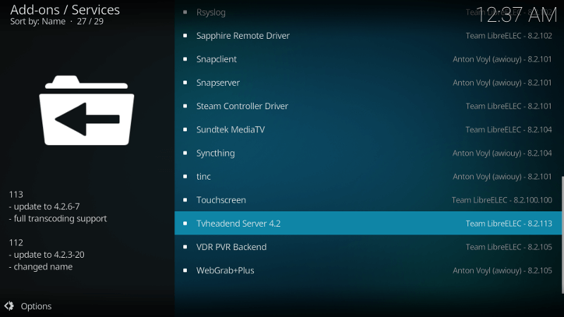 Серверное дополнение Tvheadend