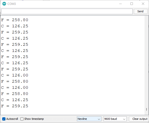 Пример вывода термопары K-типа в Serial Monitor