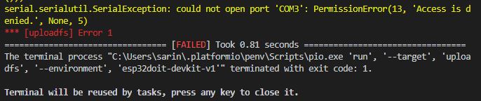 Ошибка Access Denied при загрузке файловой системы ESP32 VS Code PlatformIO