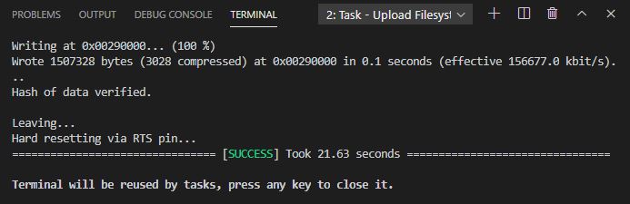 Успешная загрузка образа файловой системы ESP32 VS Code PlatformIO
