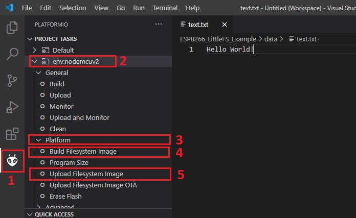 Загрузка образа файловой системы VS Code PlatformIO ESP8266