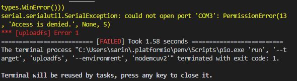 Ошибка отказа в доступе при загрузке образа файловой системы ESP8266 VS Code PlatformIO