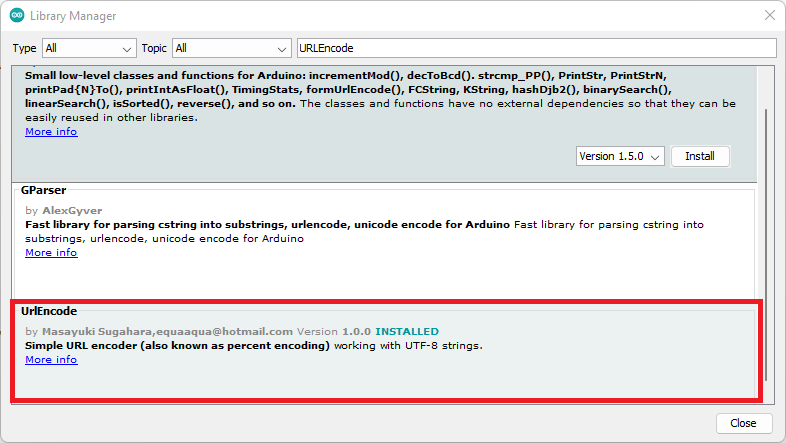 Установка библиотеки URL Encode в Arduino IDE