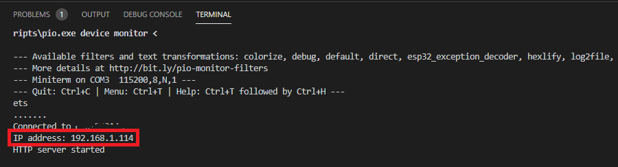 VS Code с PlatformIO получение IP-адреса платы