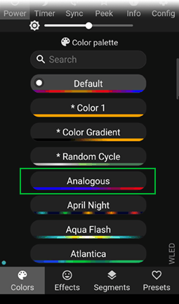 Цветовая схема эффекта в приложении WLED