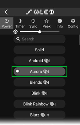 Выбор эффекта в приложении WLED