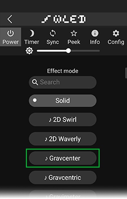 Выбор звукореактивного эффекта в приложении WLED