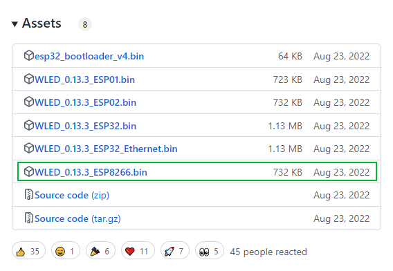 Скачивание скомпилированного бинарного файла WLED для ESP8266