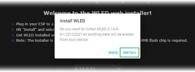 Финальное подтверждение установки WLED