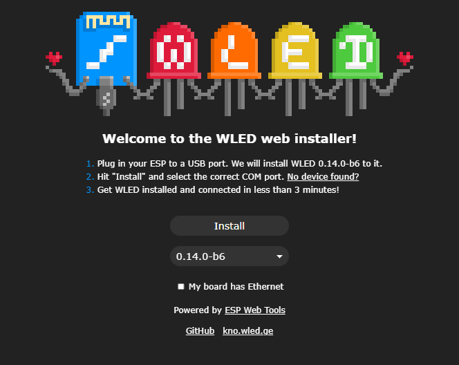 Страница установки WLED