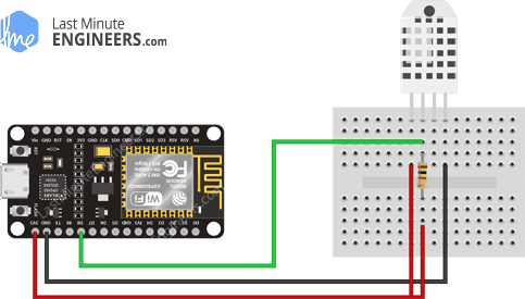 Схема подключения датчика температуры и влажности DHT22 к ESP8266 NodeMCU