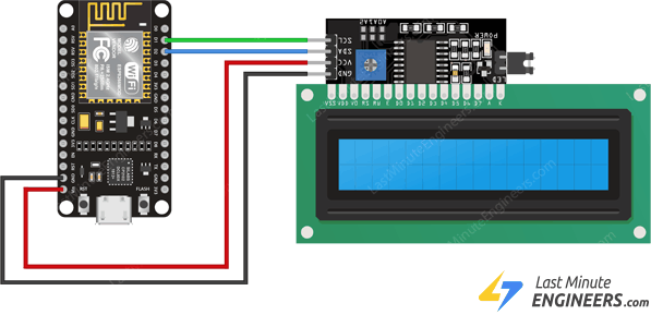 Схема подключения I2C LCD дисплея к ESP8266