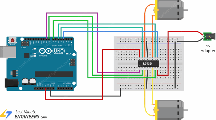 Control DC Motors with L293D Motor Driver IC & Arduino