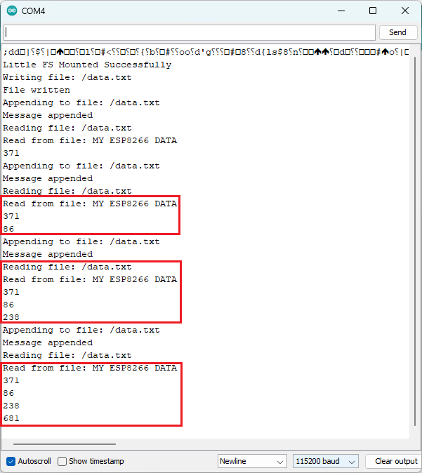 ESP8266 сохранение данных в файл LittleFS пример монитор последовательного порта