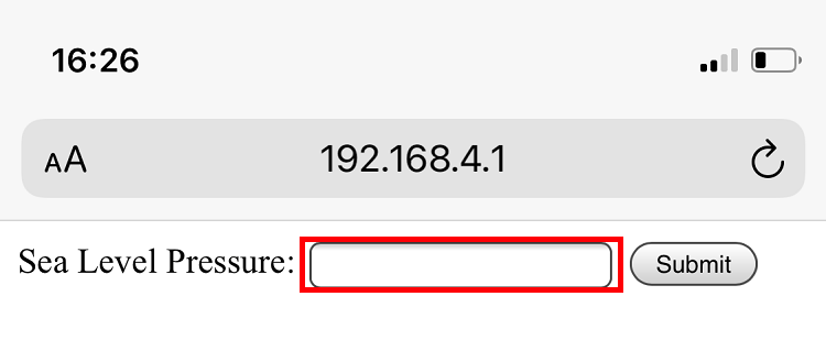 HTML форма ESP32 для ввода давления на уровне моря