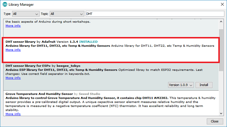 Установка библиотеки Adafruit DHT
