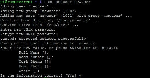 Добавление нового пользователя на Raspberry Pi
