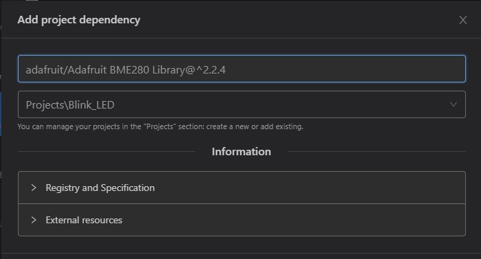 Добавление зависимости проекта pioarduino VS Code