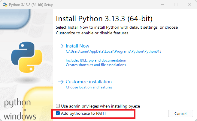 Добавление Python в PATH - установка