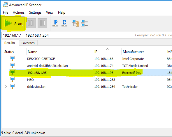 Advanced IP Scanner — определение IP-адреса ESP