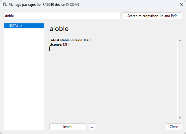 Установка пакета aioble в Thonny IDE