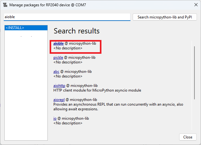 Установка пакета aioble в Thonny IDE