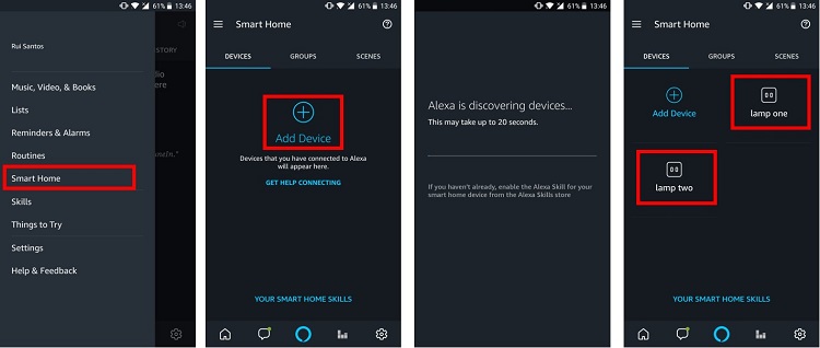 Обнаружение устройств в приложении Alexa